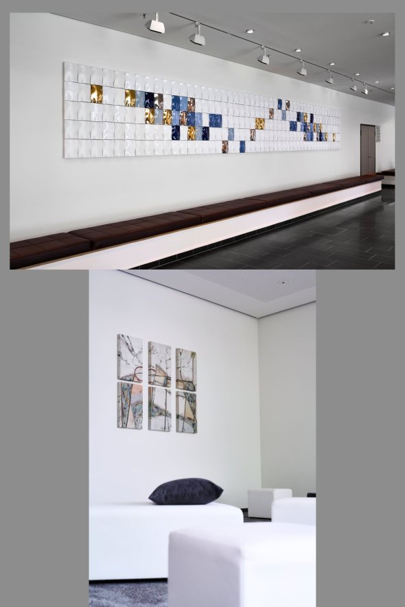 Collage aus zwei keramischen Wandobjekten im RHEIN SIEG FORUM