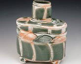 Keramikobjekt mit Grün und Orange von Thomas Leganyi